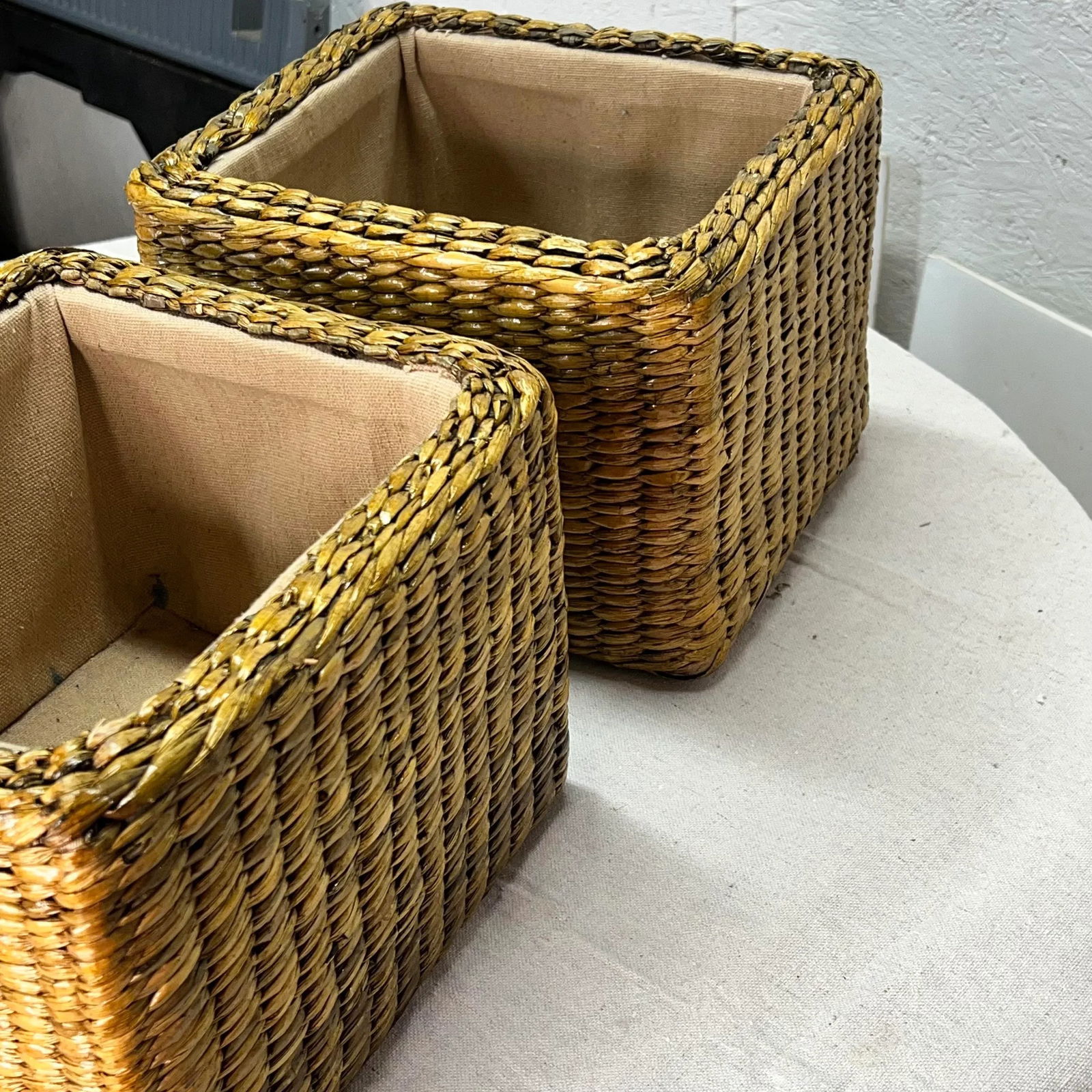 Late 20th Century Square Tabletop Lined Baskets - a Pair - 5