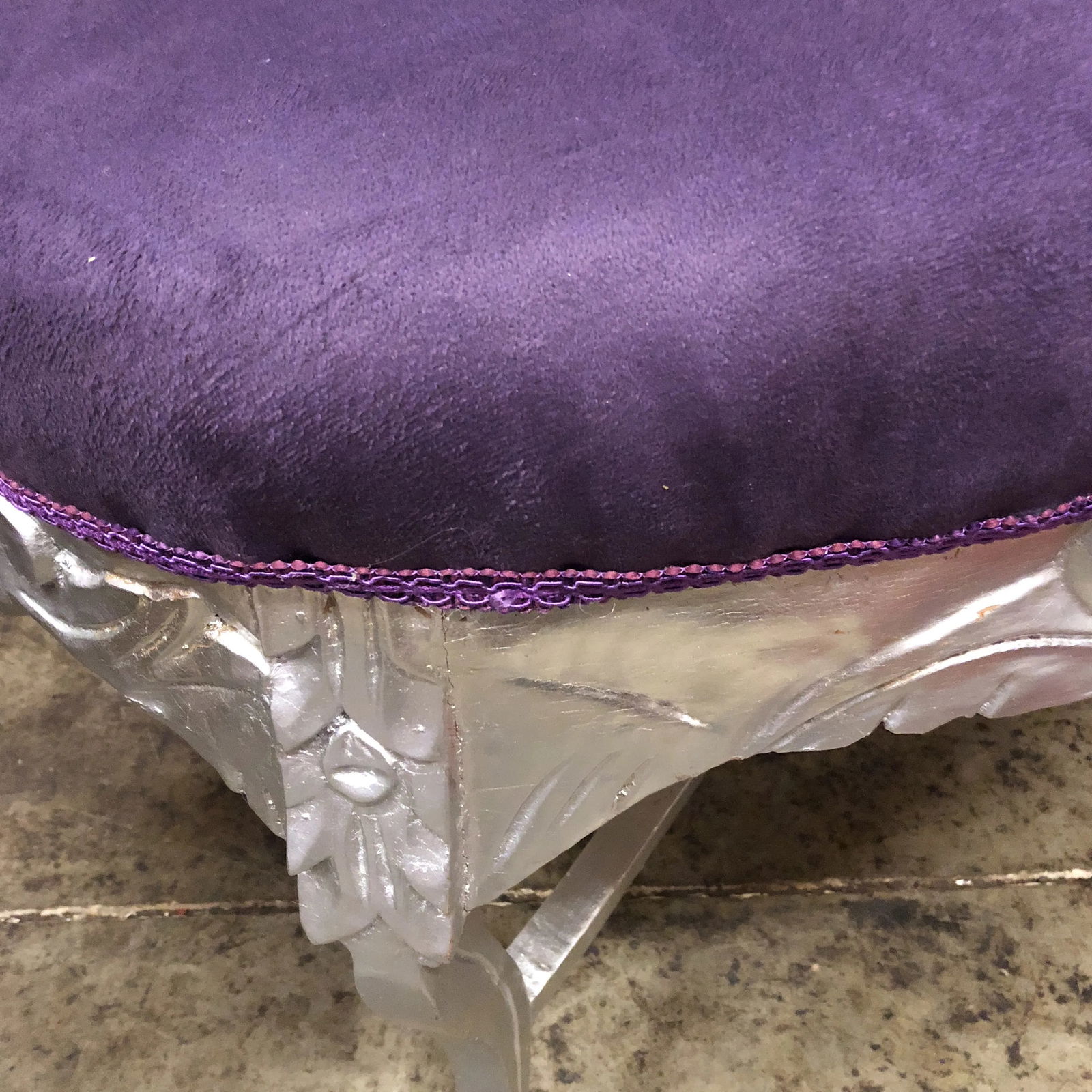 1970s Vintage Purple and Silver Ottoman With X Base Detail - 2