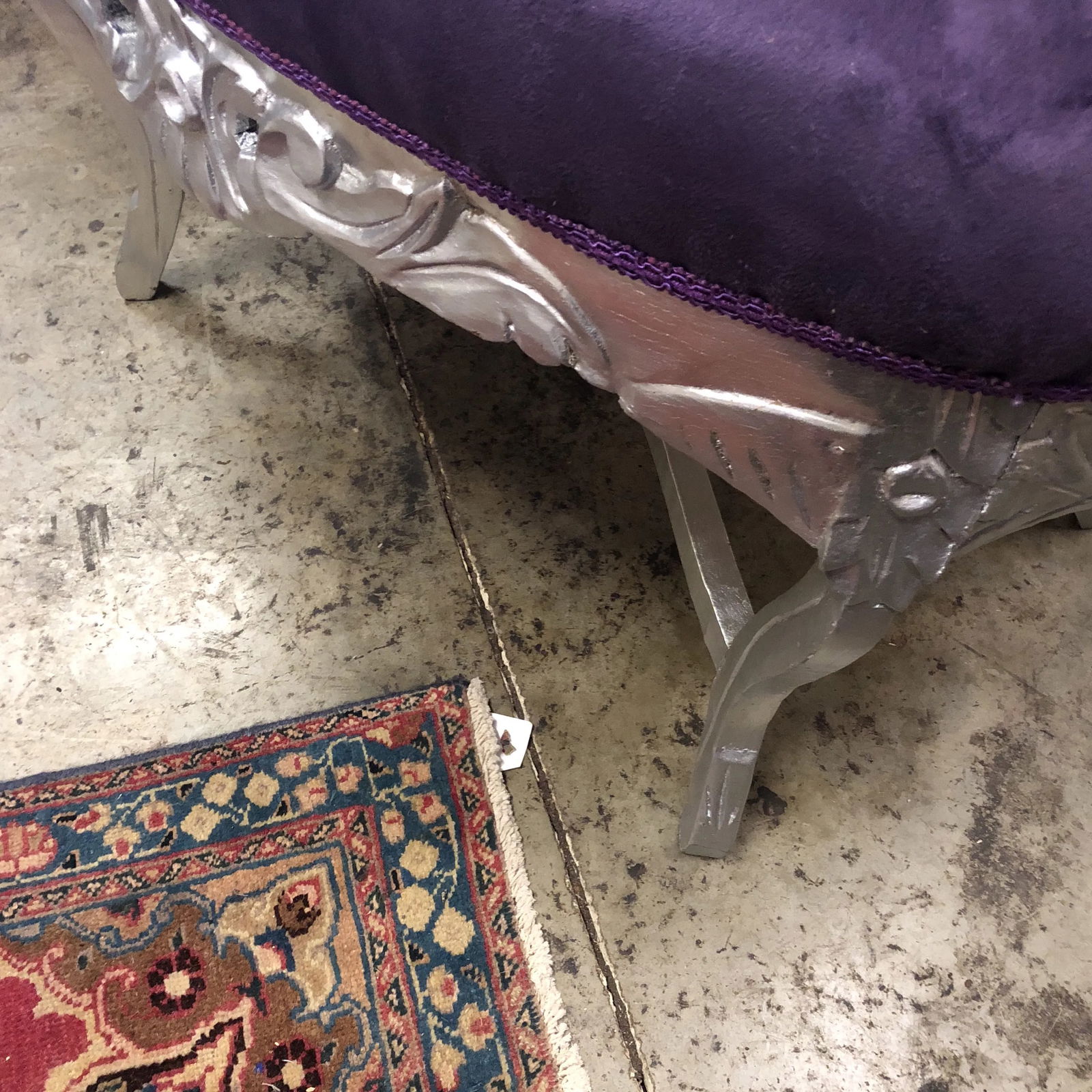 1970s Vintage Purple and Silver Ottoman With X Base Detail - 4
