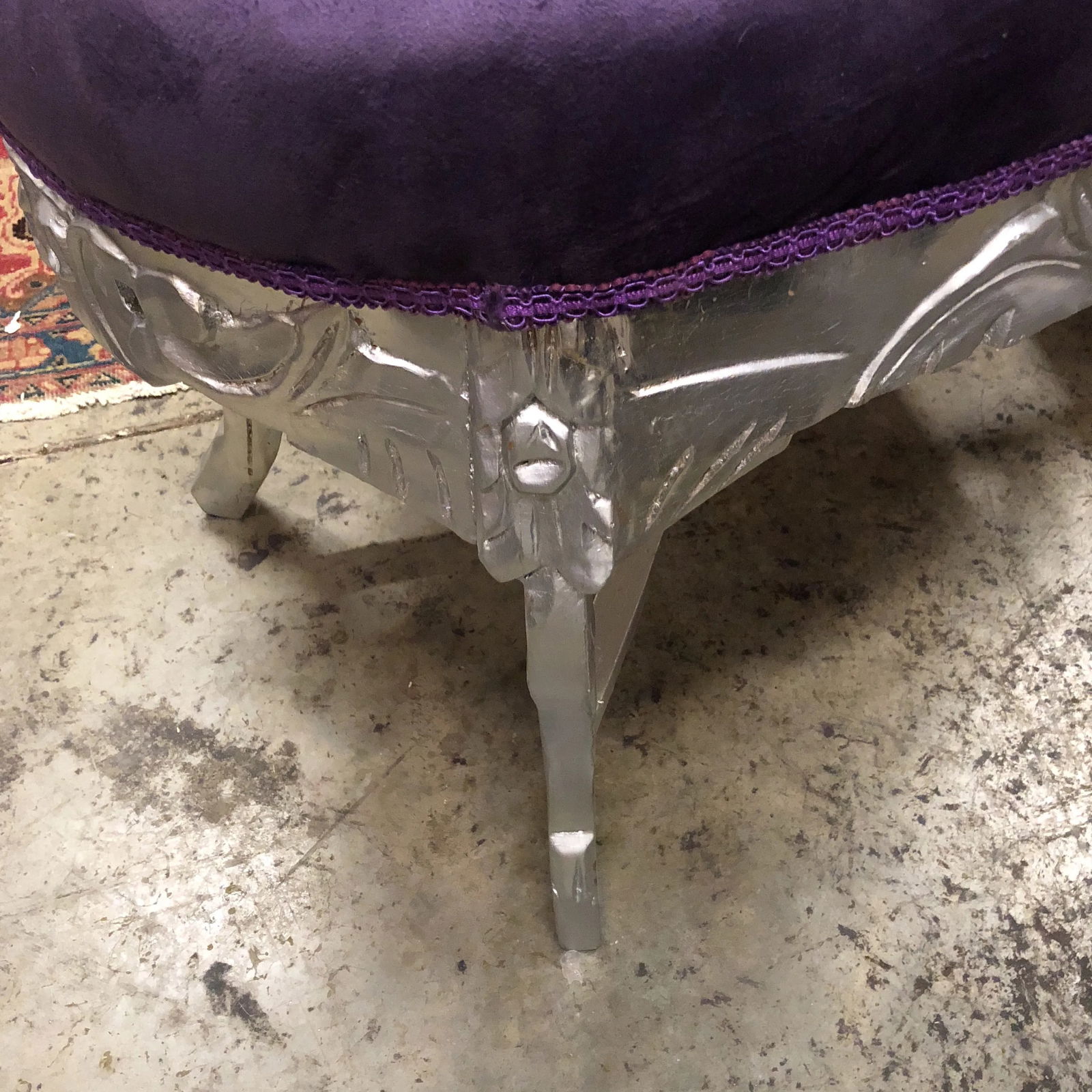 1970s Vintage Purple and Silver Ottoman With X Base Detail - 5