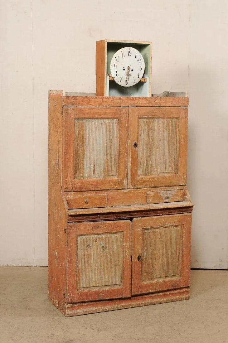 Swedish Century 1820 Clock Cabinet with Orig. Paint - 3