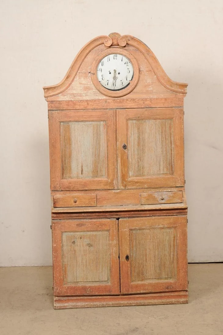 Swedish Century 1820 Clock Cabinet with Orig. Paint - 6