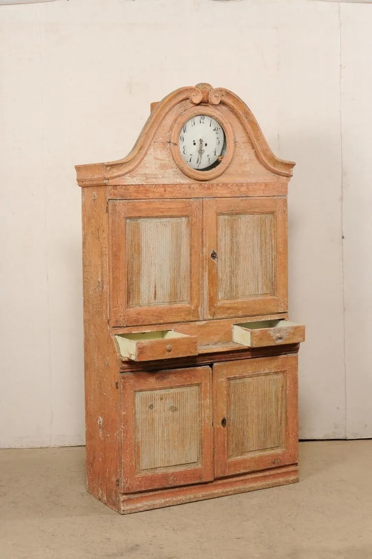 Swedish Century 1820 Clock Cabinet with Orig. Paint - 9