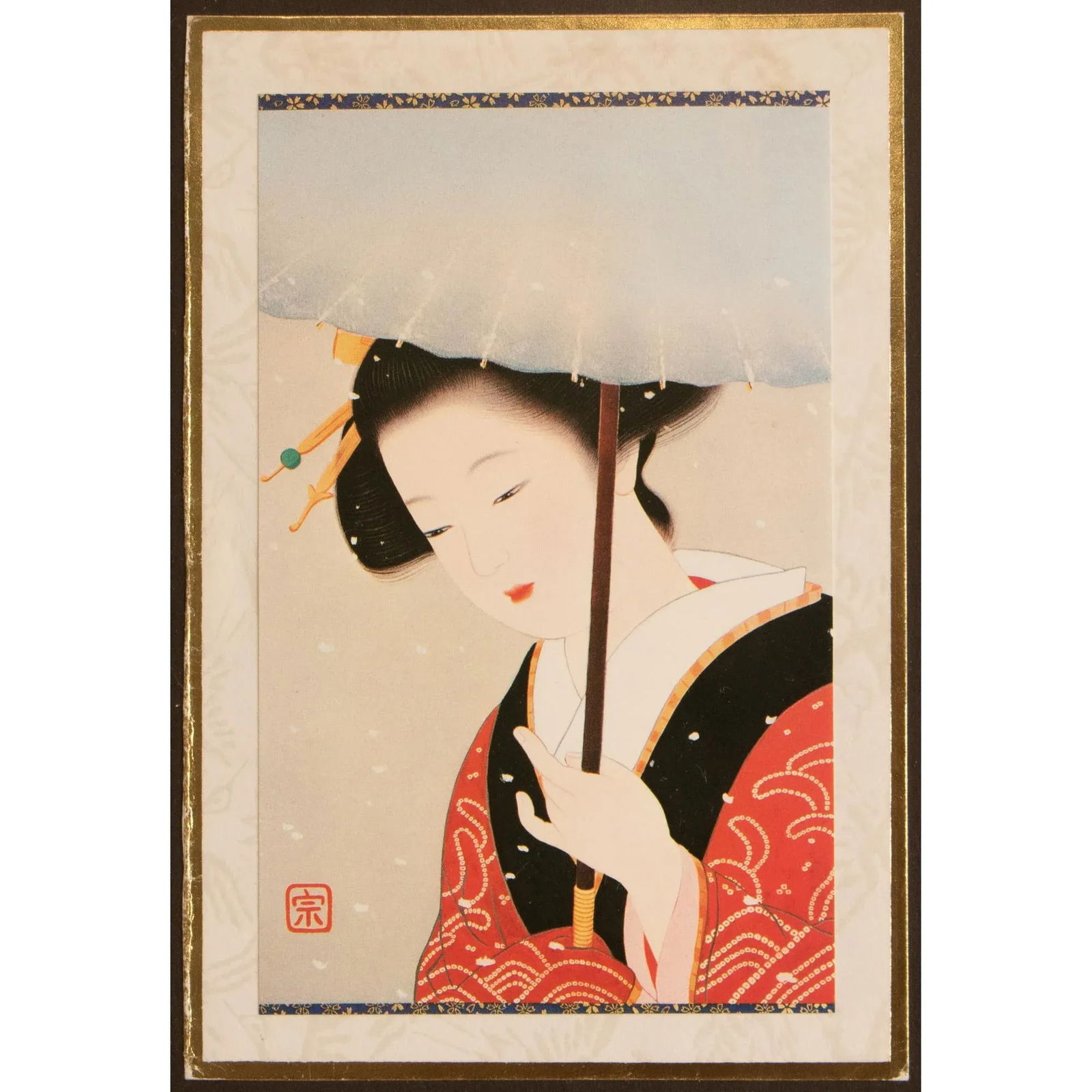 ShÅwa Era "Lady With Umbrella" Japanese Ukiyo-E Print - 3