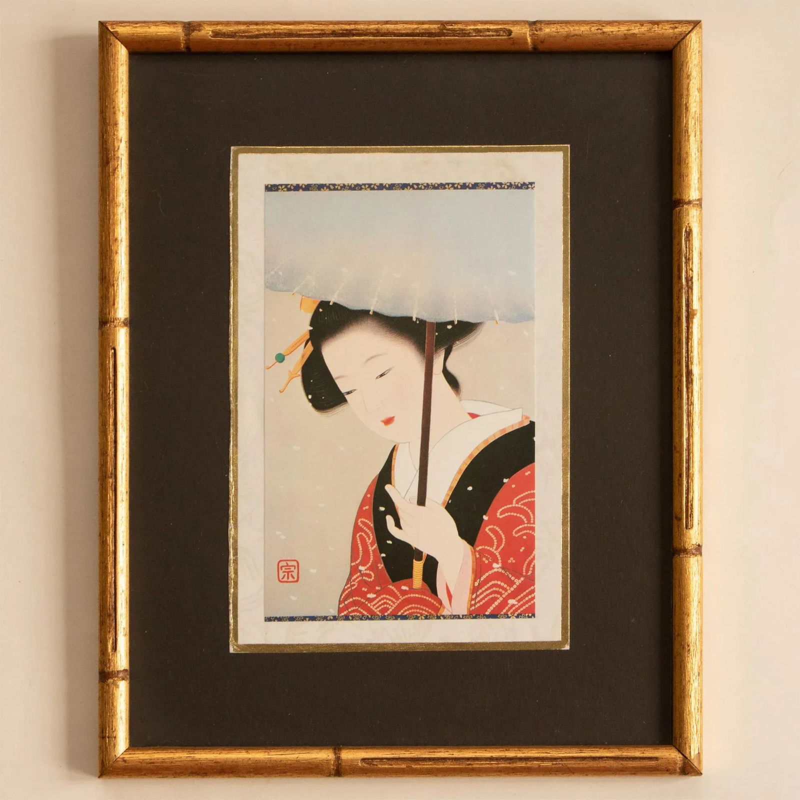 ShÅwa Era "Lady With Umbrella" Japanese Ukiyo-E Print - 5