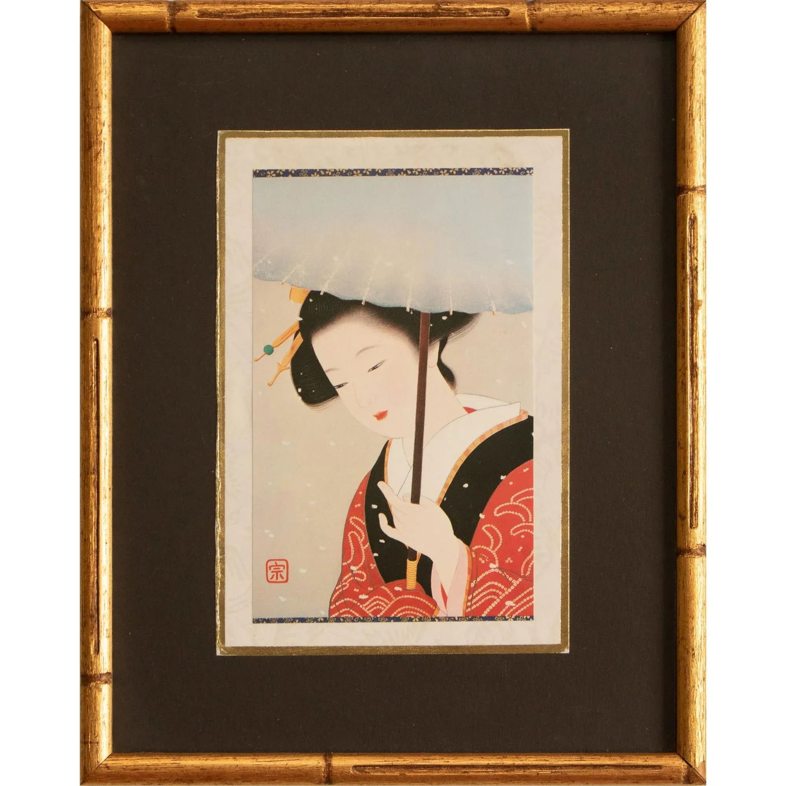 ShÅwa Era "Lady With Umbrella" Japanese Ukiyo-E Print - 6