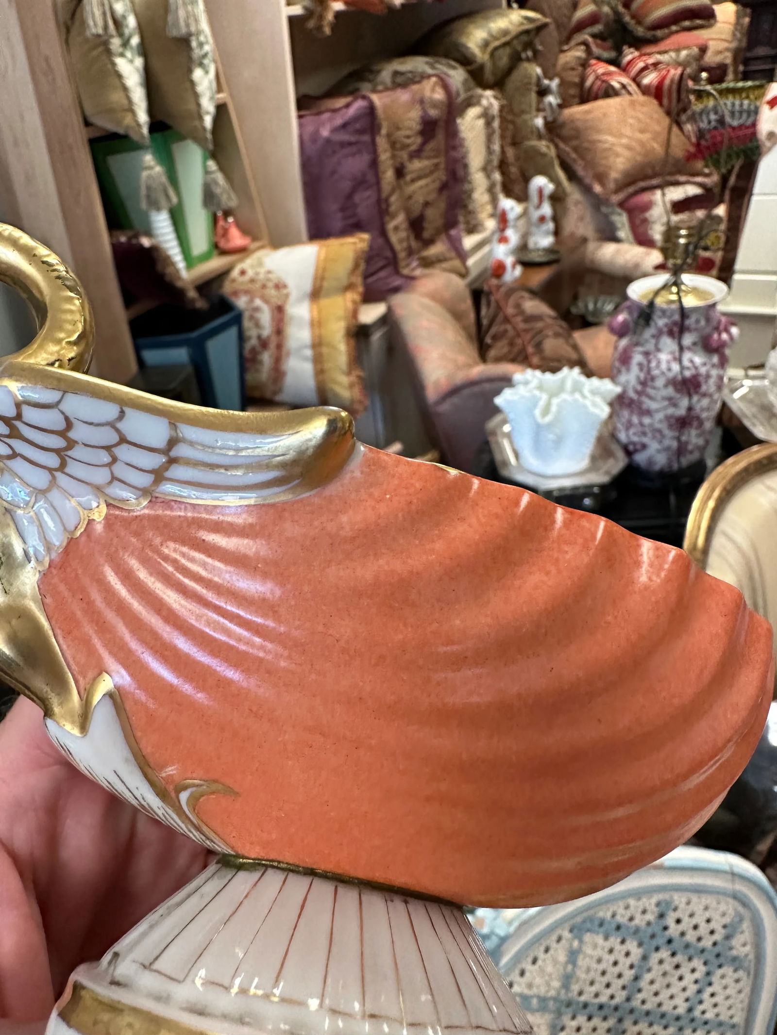 1980s Empire Style Mottahedeh Foot Shell Dish, Meissen or Old Paris Porcelain Style - 10