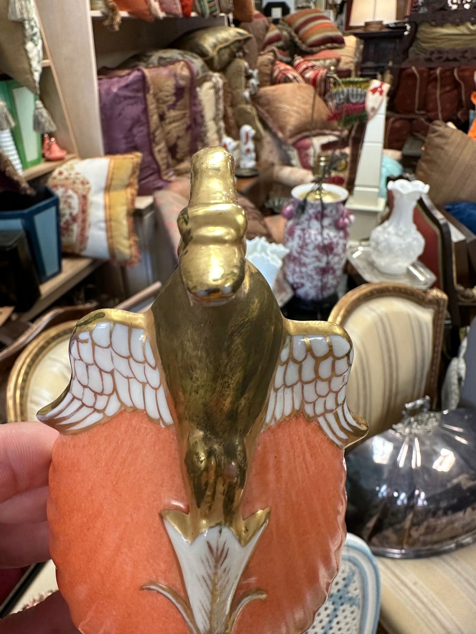 1980s Empire Style Mottahedeh Foot Shell Dish, Meissen or Old Paris Porcelain Style - 9