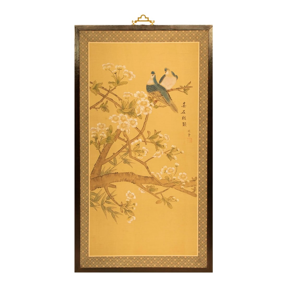 C. 1970s Chinoiserie Painted Silk Panel With Blue Birds and Sakura (1 of 8)