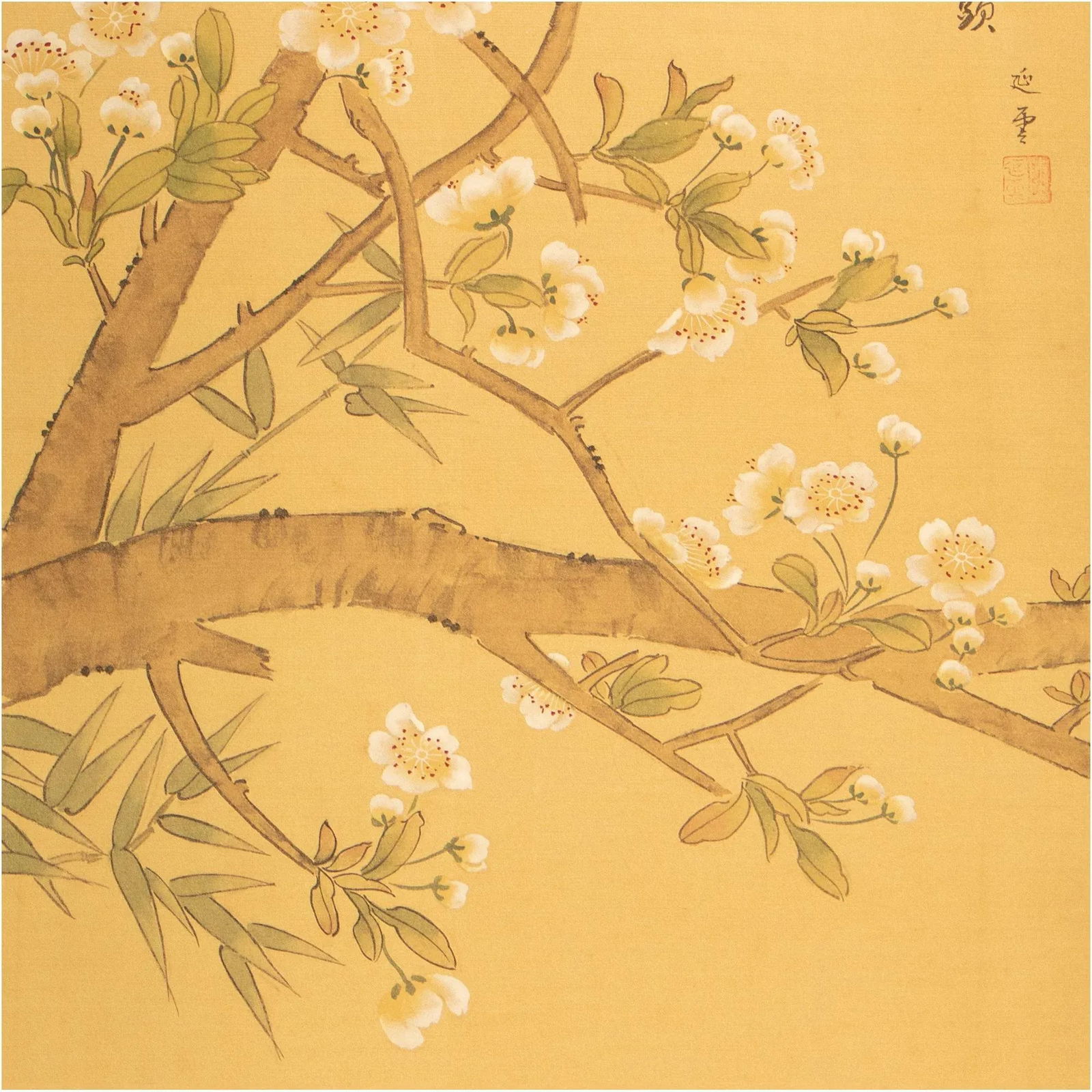 C. 1970s Chinoiserie Painted Silk Panel With Blue Birds and Sakura - 5