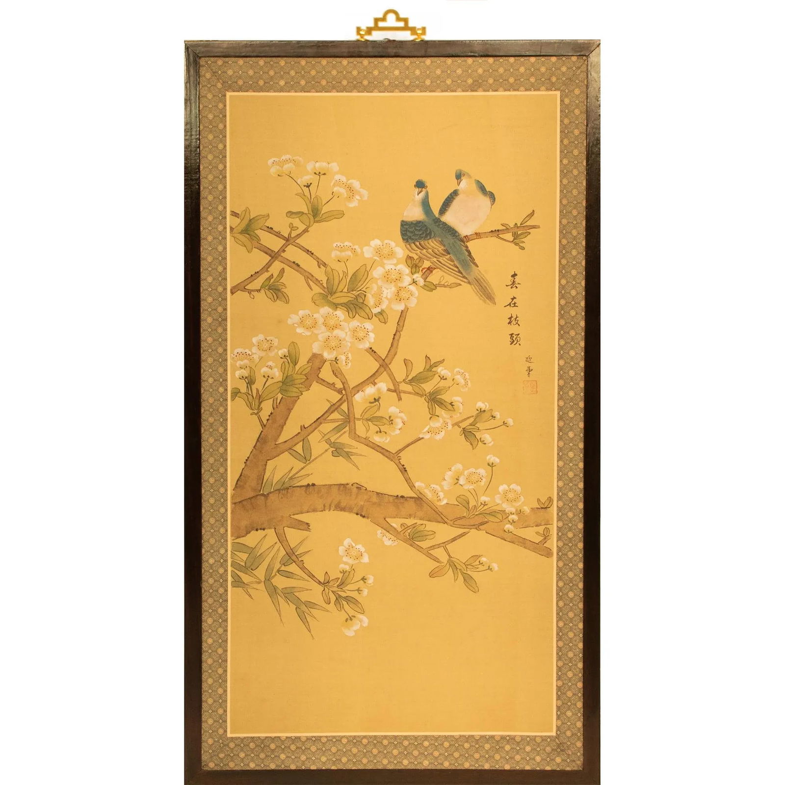 C. 1970s Chinoiserie Painted Silk Panel With Blue Birds and Sakura - 8