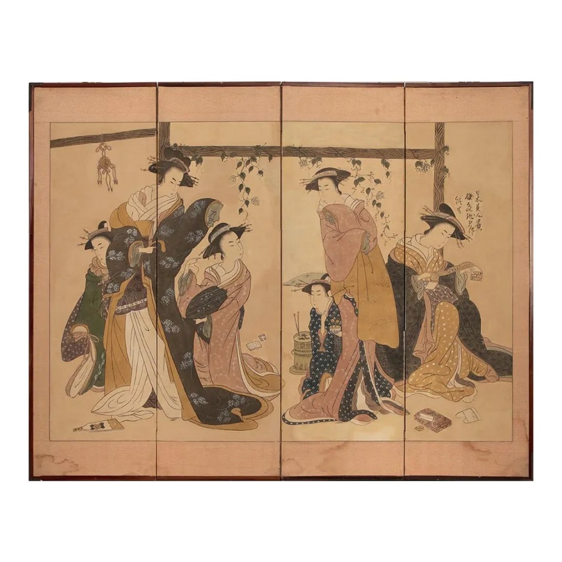 C. 1940s ShÅwa Era Japanese Ukiyo-E Style Byobu Screen (1 of 12)