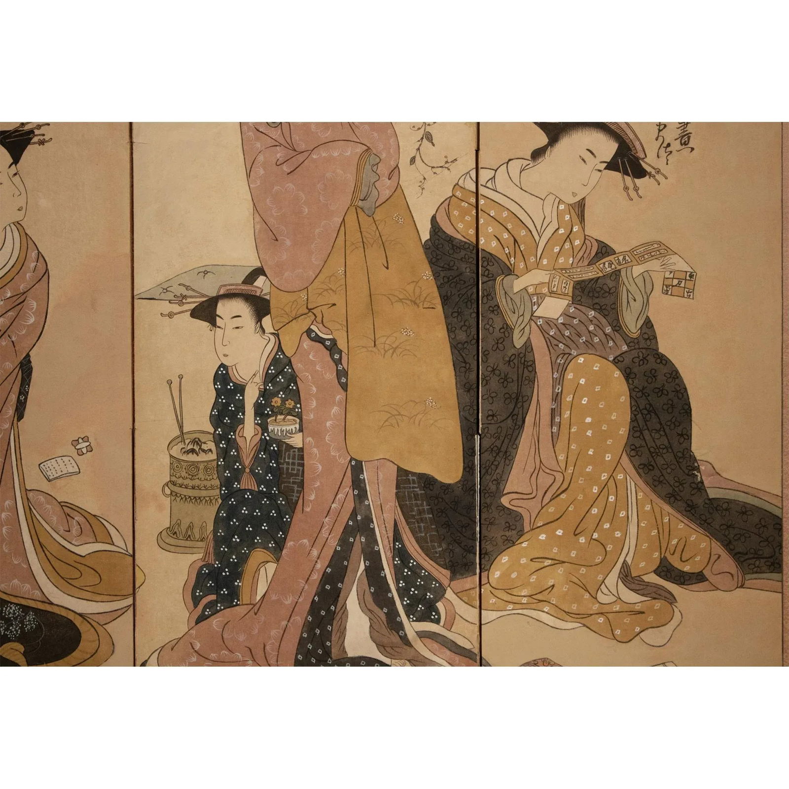 C. 1940s ShÅwa Era Japanese Ukiyo-E Style Byobu Screen - 9