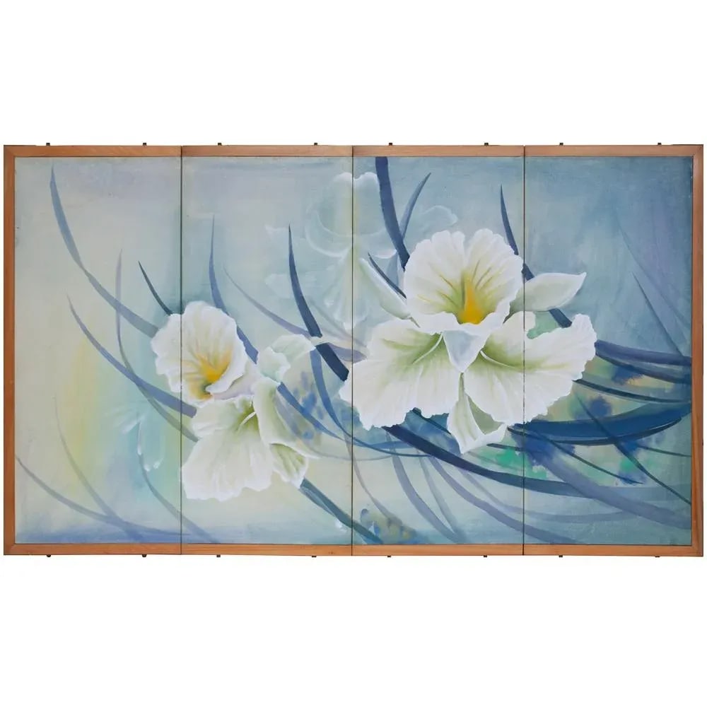 C. 1960s Vintage Painted Silk Screen With Orchids - 10