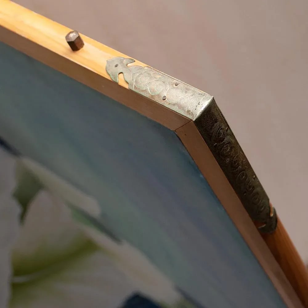 C. 1960s Vintage Painted Silk Screen With Orchids - 8