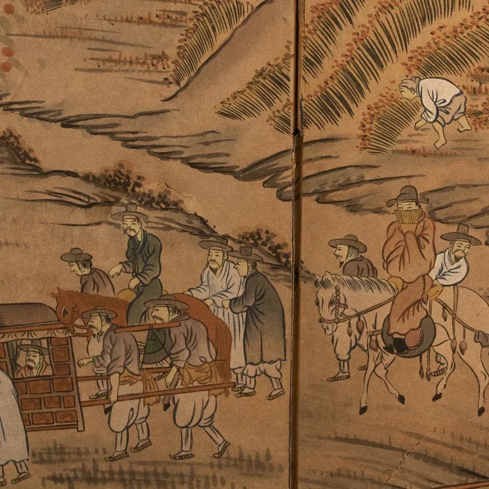 C. 1960s Vintage Korean Painted Screen "Landscape With Building" - 5