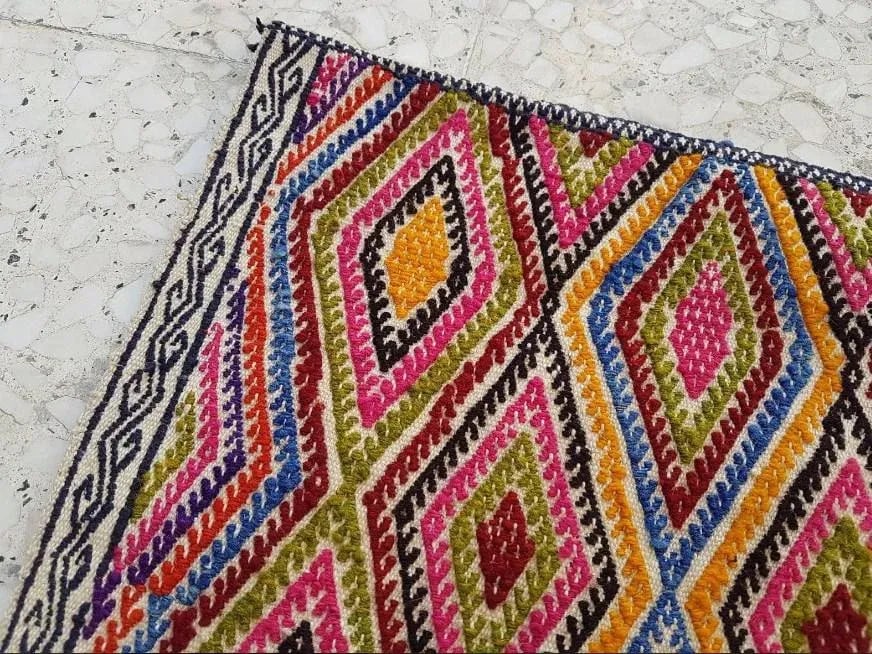 1970s Vintage Miniature Embroidered Turkish Kilim Rug - 1"²5"³ × 1"²6"³ - 3