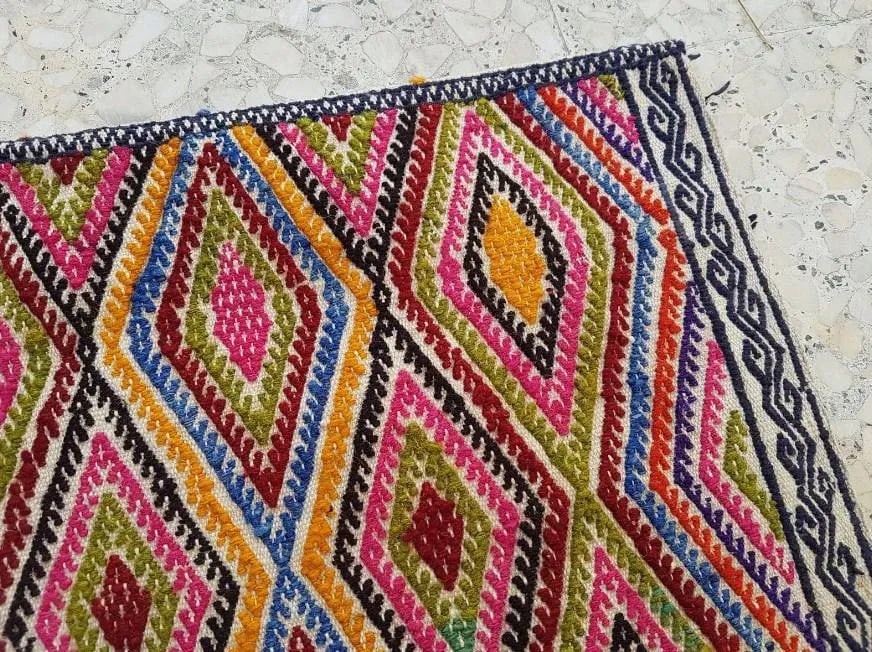 1970s Vintage Miniature Embroidered Turkish Kilim Rug - 1"²5"³ × 1"²6"³ - 4