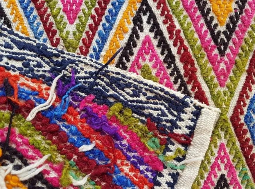 1970s Vintage Miniature Embroidered Turkish Kilim Rug - 1"²5"³ × 1"²6"³ - 5