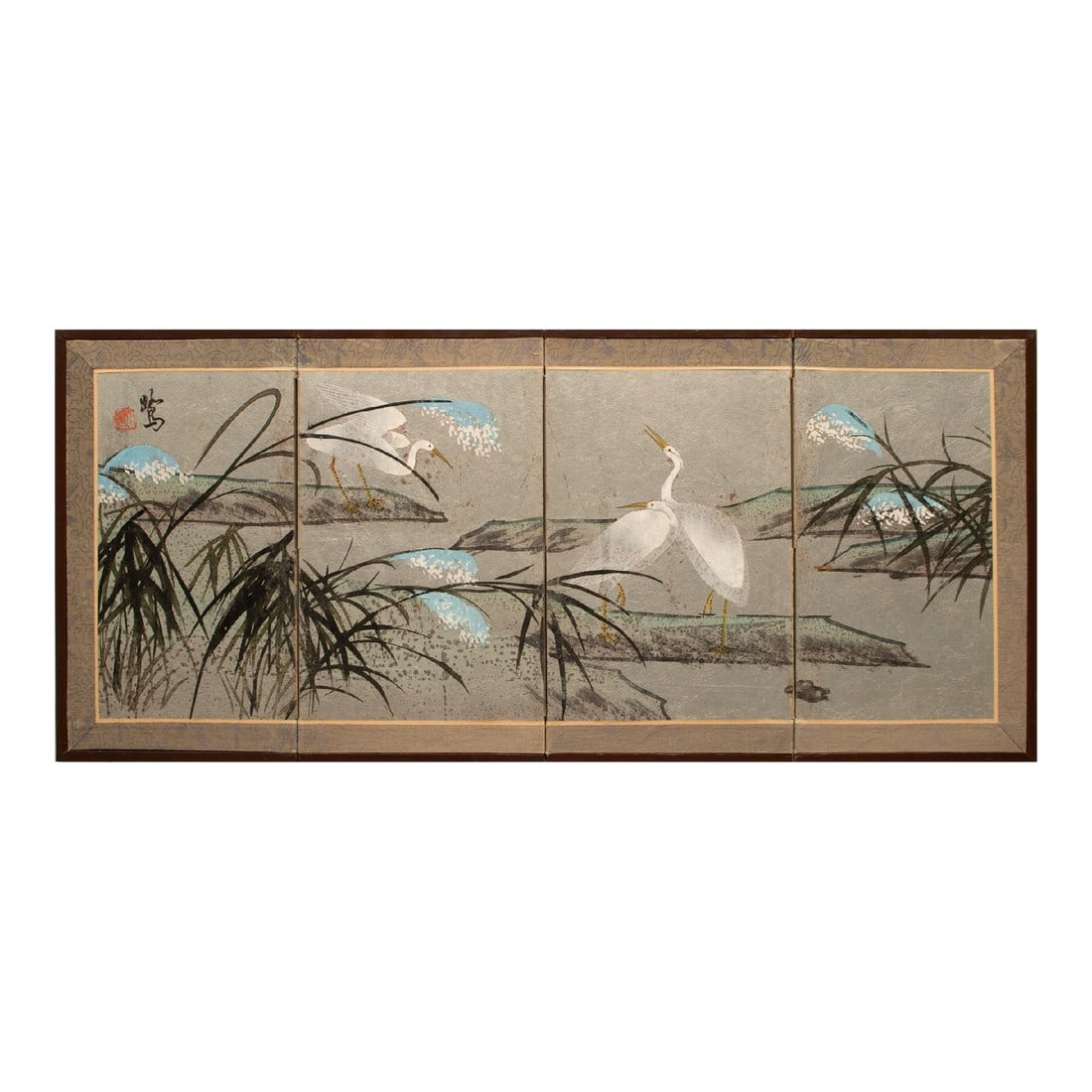 Circa 1970s Chinoiserie 4-Panel Small Painted Screen (1 of 11)