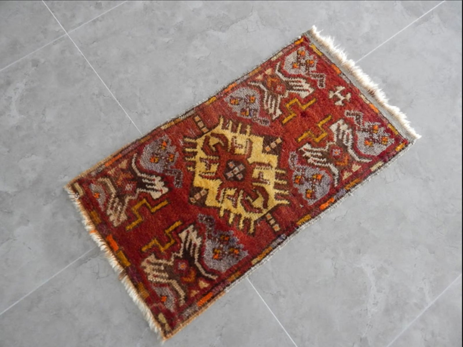Hand Made Oushak MatRug Distressed Small Rug Door Runner 1"²6"³ × 2"²9 - 2