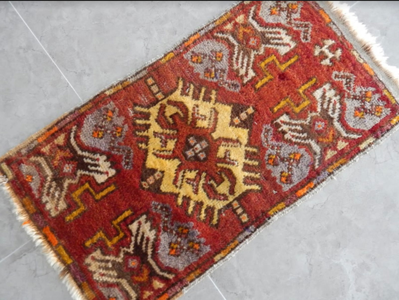 Hand Made Oushak MatRug Distressed Small Rug Door Runner 1"²6"³ × 2"²9 - 3