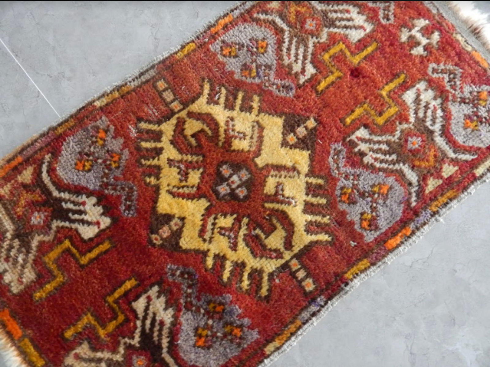 Hand Made Oushak MatRug Distressed Small Rug Door Runner 1"²6"³ × 2"²9 - 4