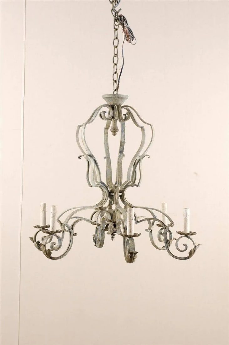 French Mid-20th Century Painted Six-Light Chandelier - 2