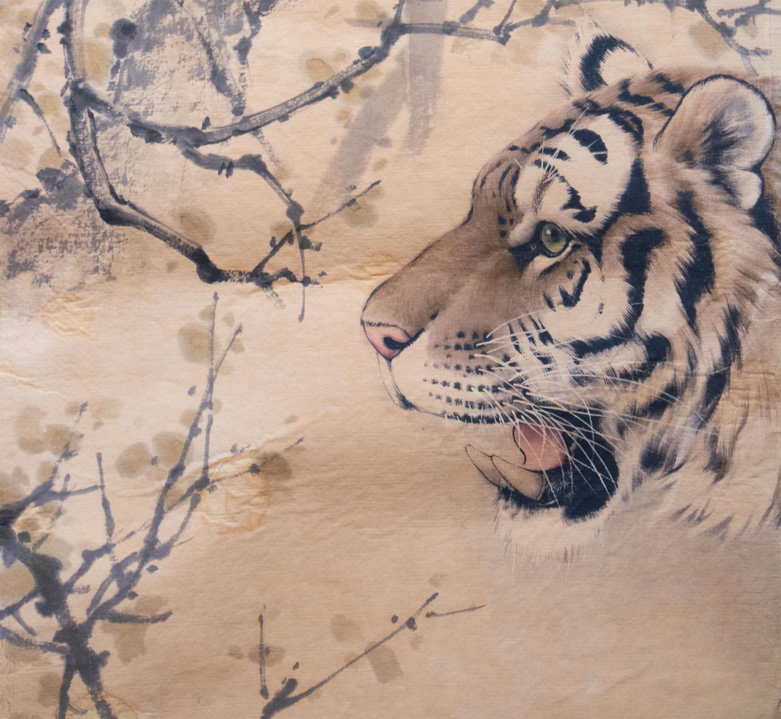 Fine Antique or Vintage Chinese Watercolor Scroll Painting of Tiger on His Daily Walk - 10