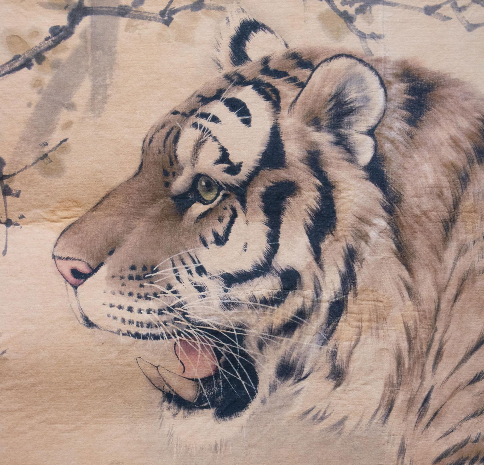 Fine Antique or Vintage Chinese Watercolor Scroll Painting of Tiger on His Daily Walk - 16