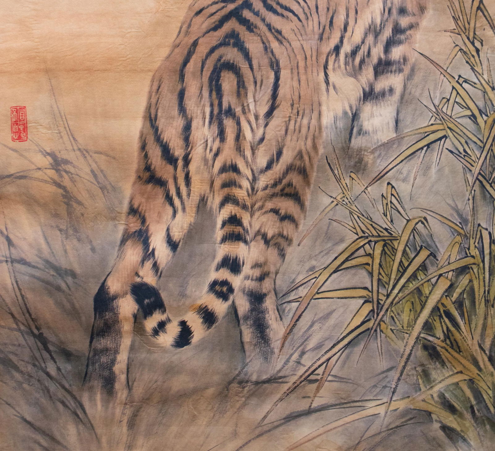 Fine Antique or Vintage Chinese Watercolor Scroll Painting of Tiger on His Daily Walk - 6