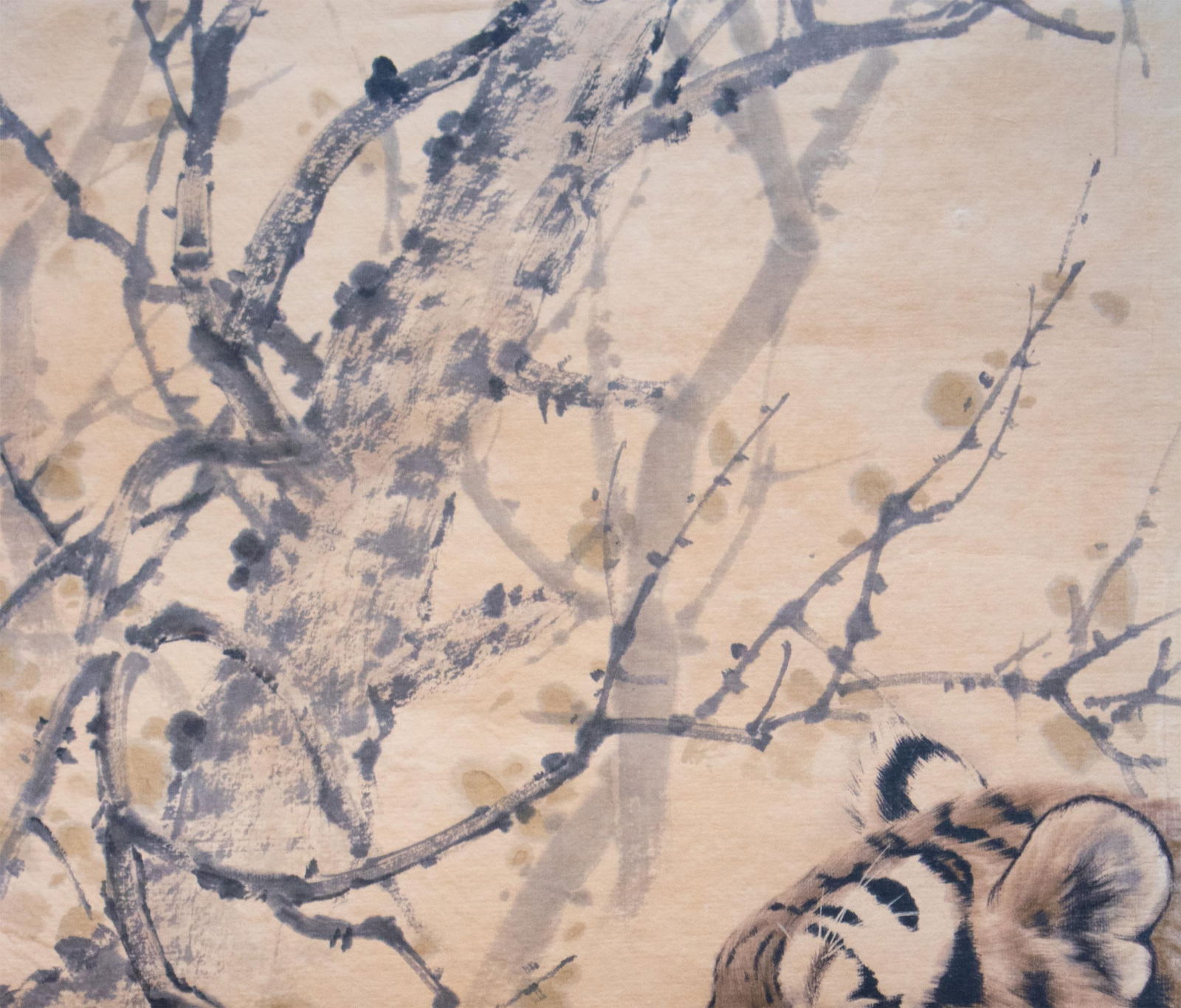 Fine Antique or Vintage Chinese Watercolor Scroll Painting of Tiger on His Daily Walk - 9