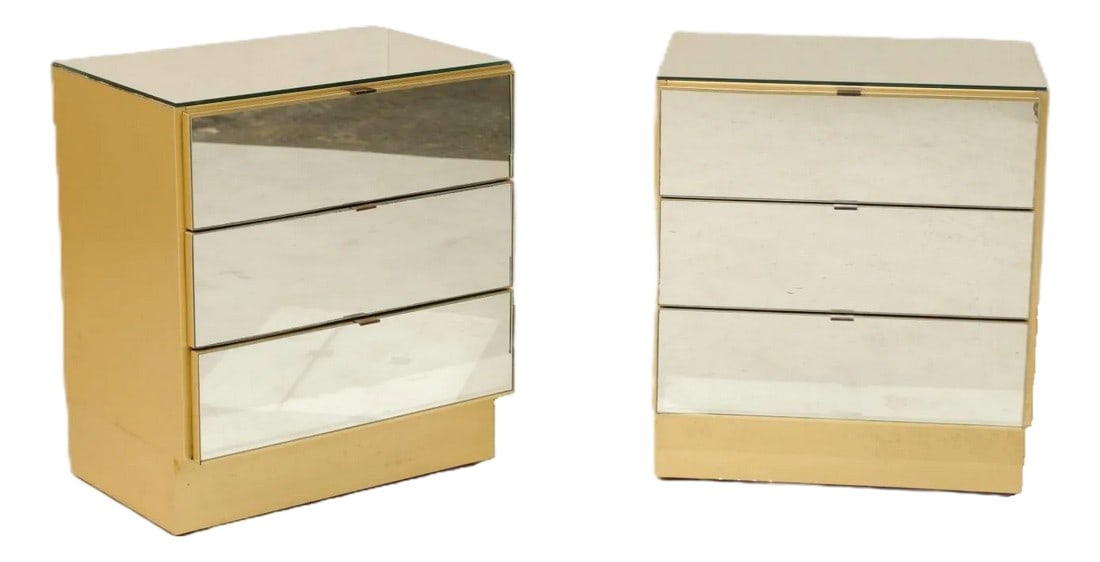 Modern Style Three-Drawer Mirrored Chests - A Pair (1 of 11)