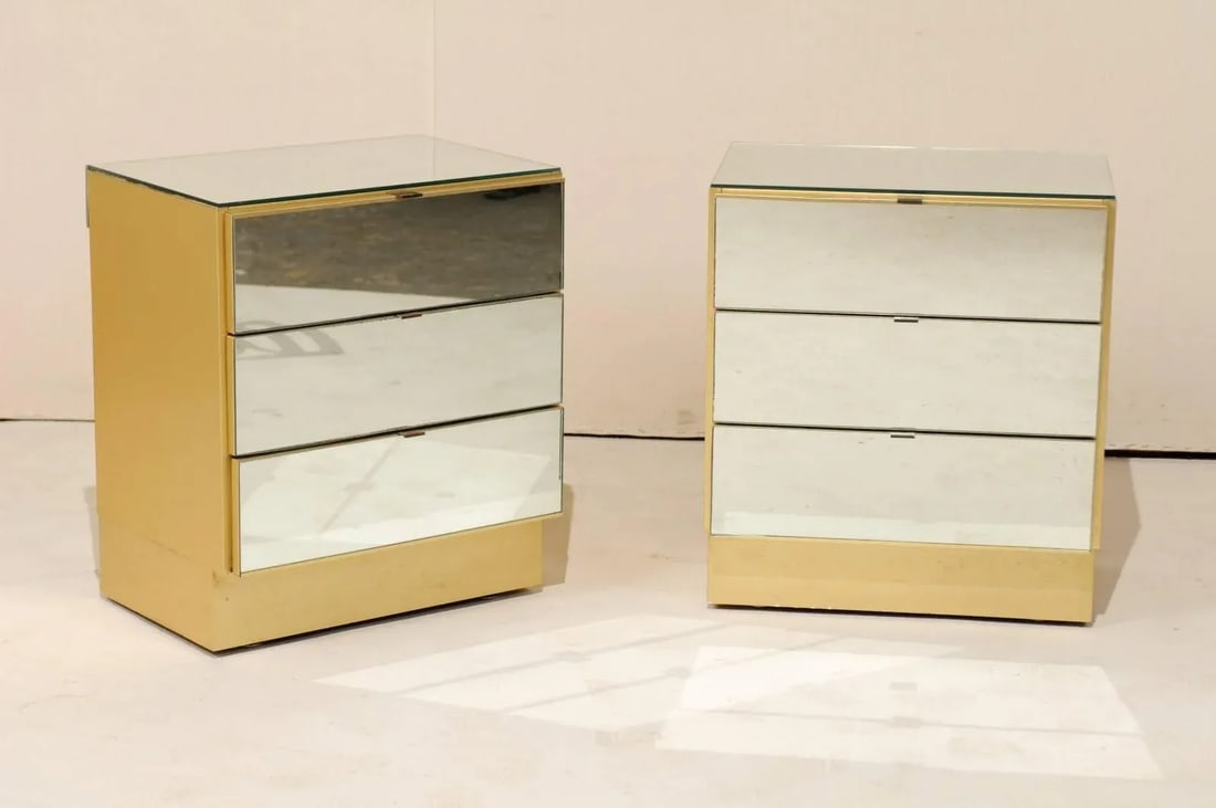 Modern Style Three-Drawer Mirrored Chests - A Pair - 2