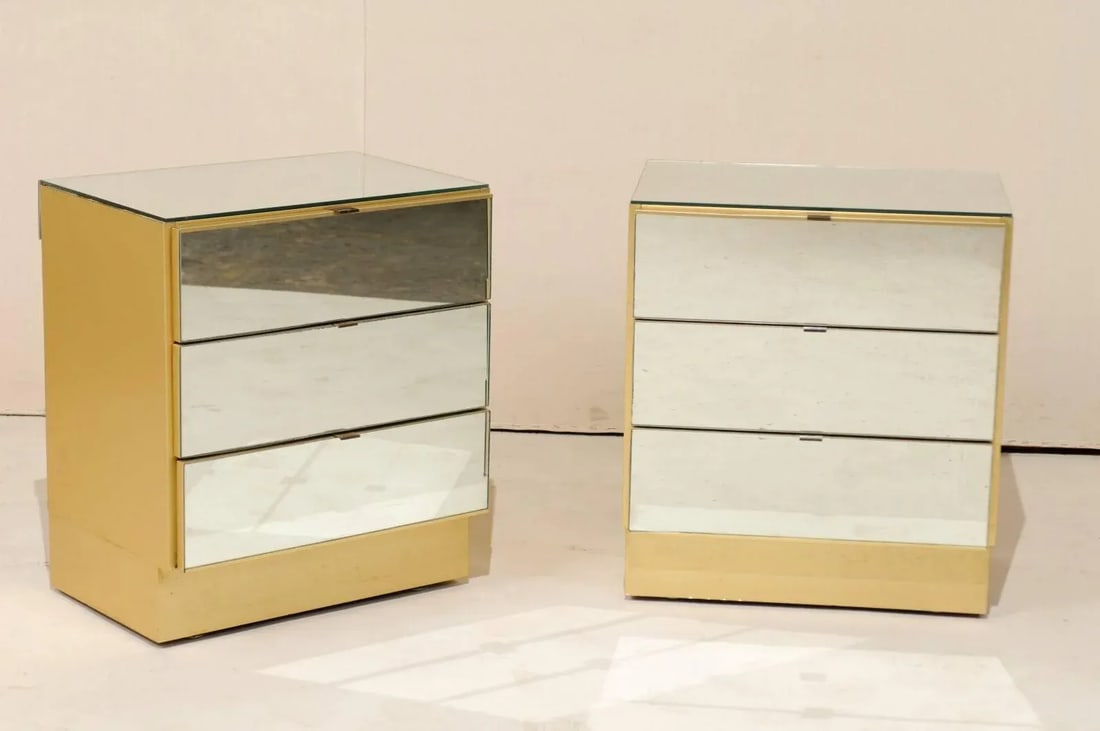 Modern Style Three-Drawer Mirrored Chests - A Pair - 3