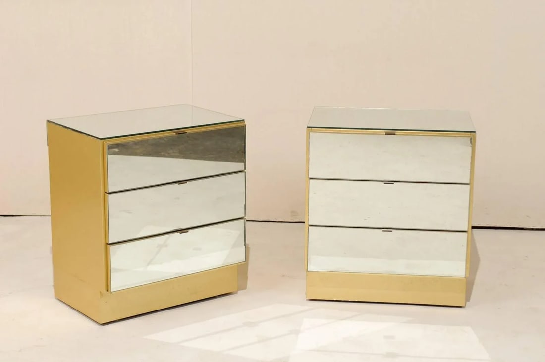 Modern Style Three-Drawer Mirrored Chests - A Pair - 4