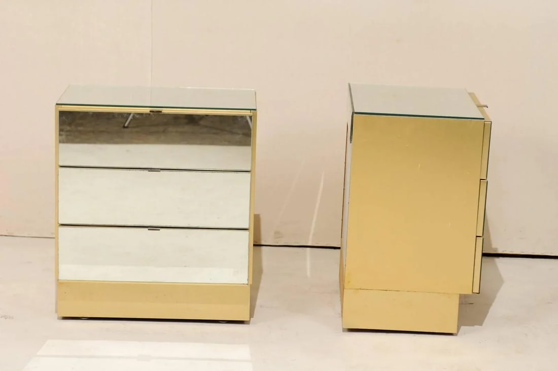 Modern Style Three-Drawer Mirrored Chests - A Pair - 7