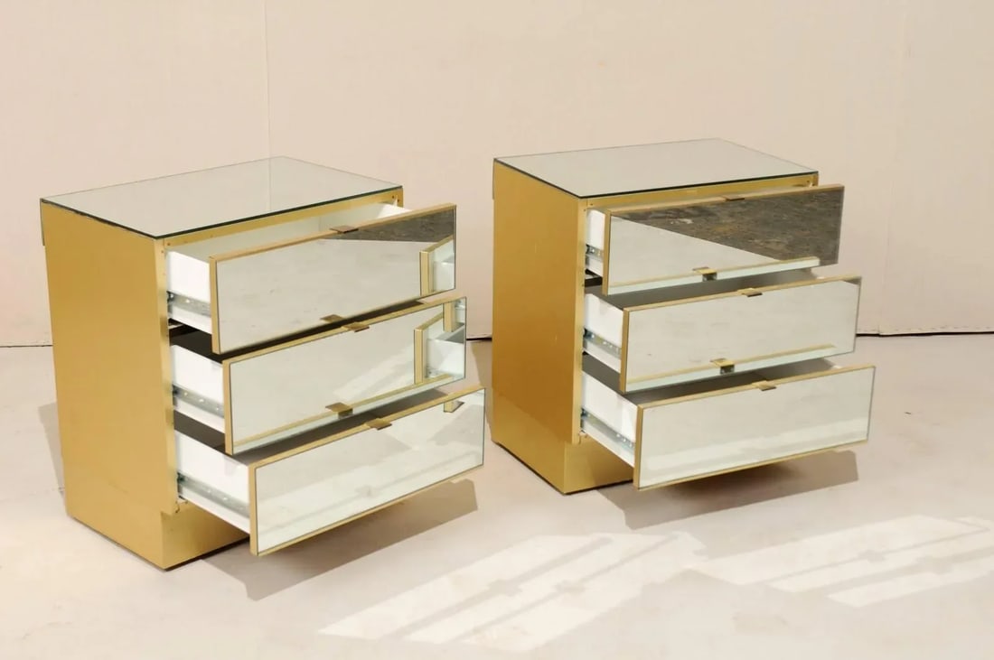 Modern Style Three-Drawer Mirrored Chests - A Pair - 8
