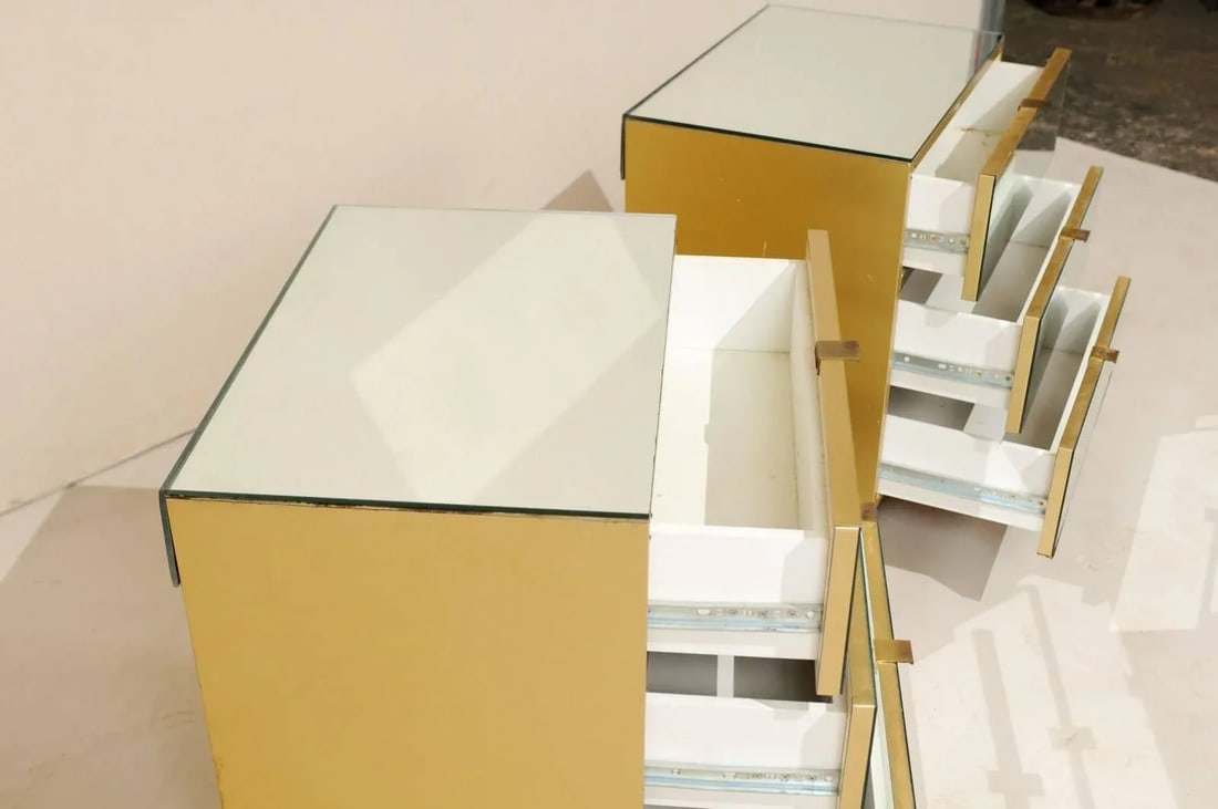 Modern Style Three-Drawer Mirrored Chests - A Pair - 9