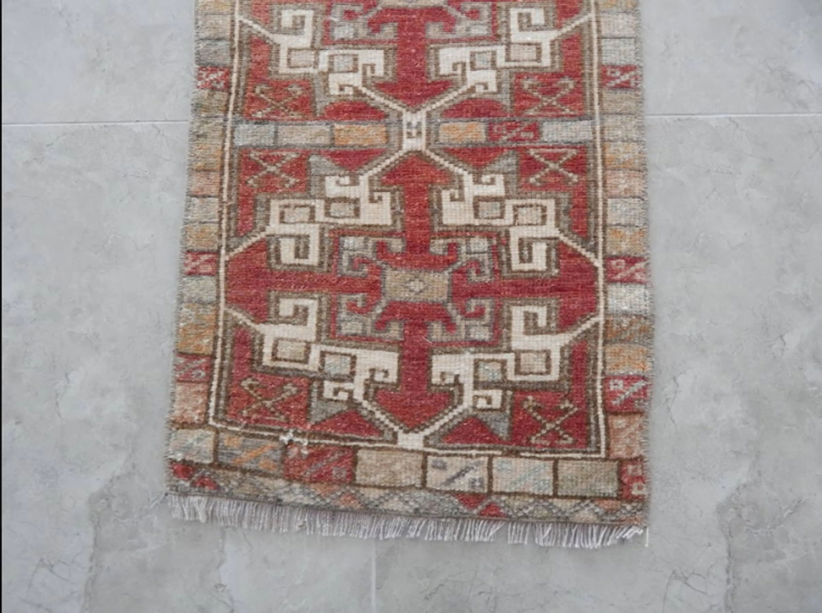 Distressed Low Pile Yastik Rug Faded Mat - 7