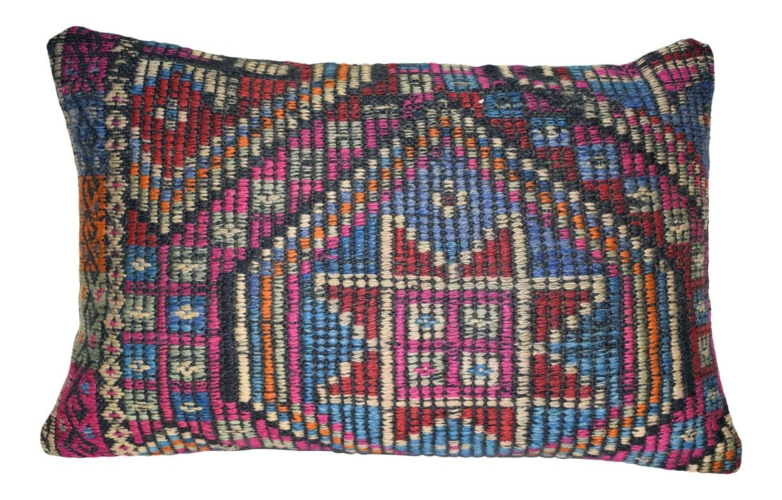 Vintage Geometrical Jajim Kilim Pillow Cover, Wool Farm 14'' X 20'' (35 X 50 Cm) (1 of 6)