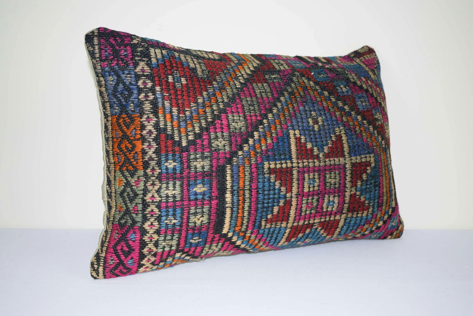 Vintage Geometrical Jajim Kilim Pillow Cover, Wool Farm 14'' X 20'' (35 X 50 Cm) - 2