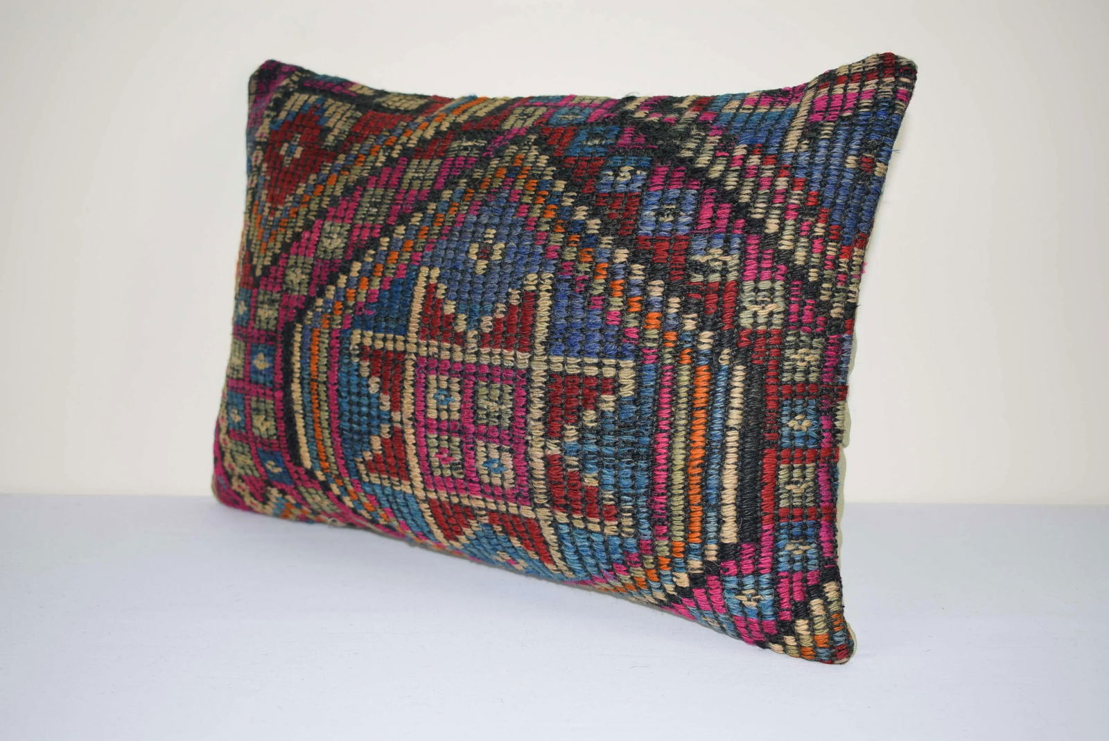 Vintage Geometrical Jajim Kilim Pillow Cover, Wool Farm 14'' X 20'' (35 X 50 Cm) - 3