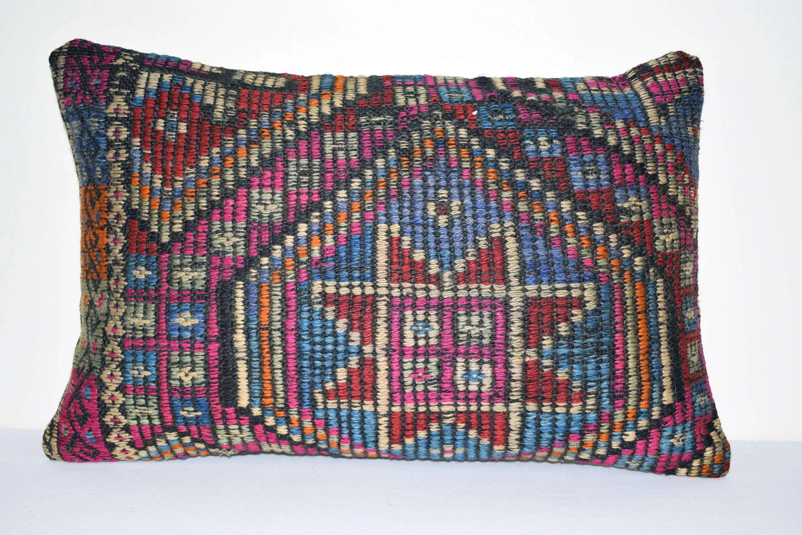 Vintage Geometrical Jajim Kilim Pillow Cover, Wool Farm 14'' X 20'' (35 X 50 Cm) - 6