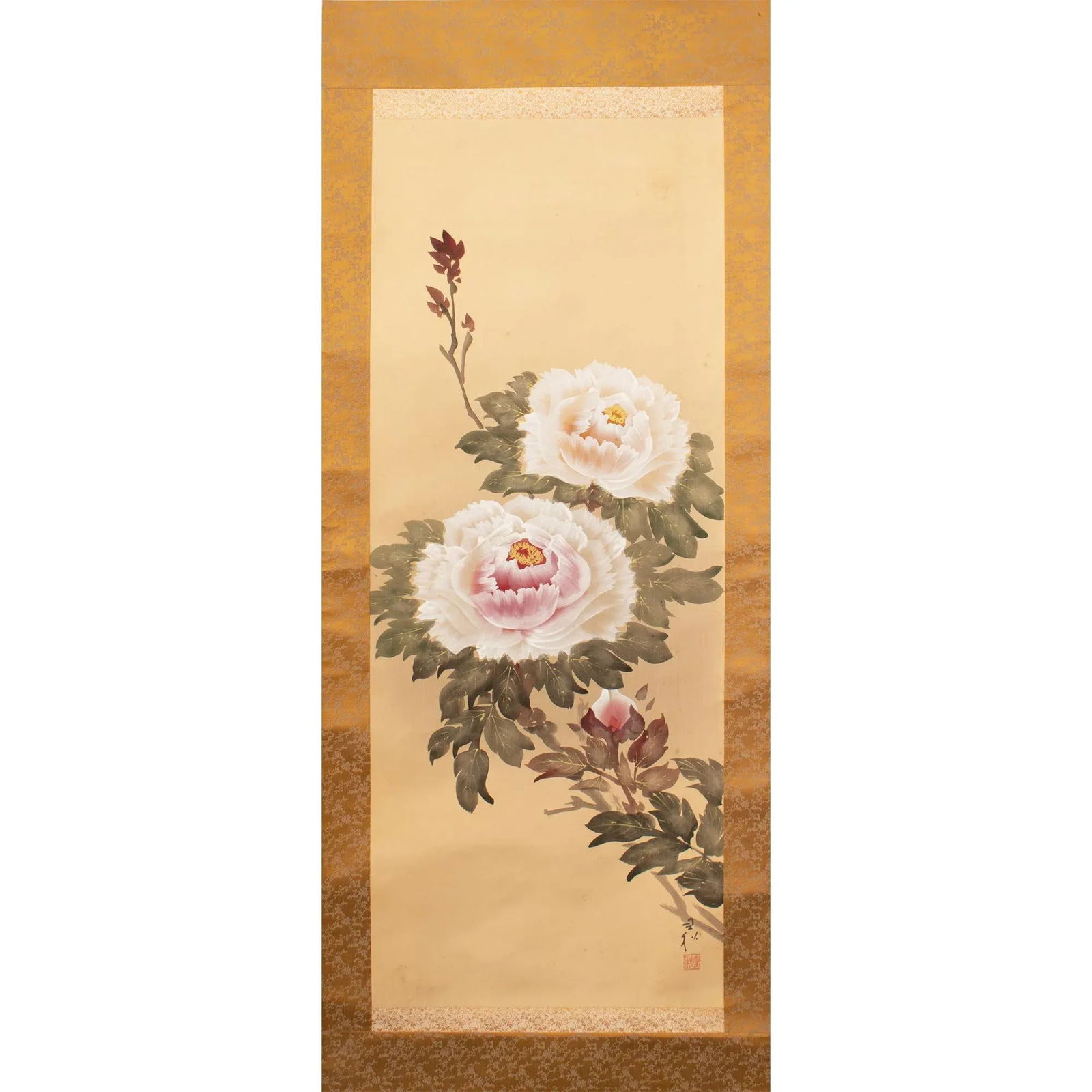 Post-1940 Showa Era Japanese Scroll Painting "Peonies" - 2