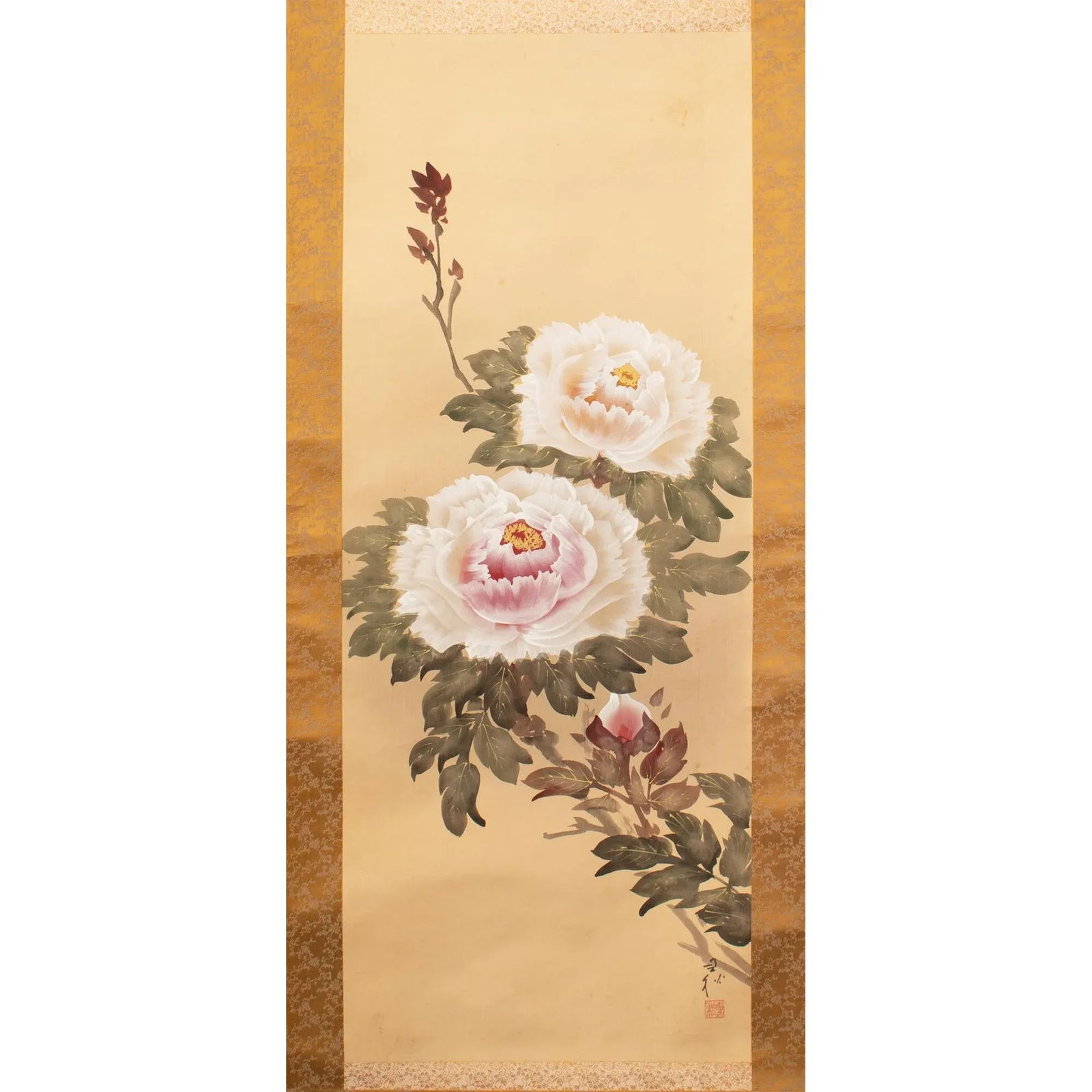 Post-1940 Showa Era Japanese Scroll Painting "Peonies" - 3