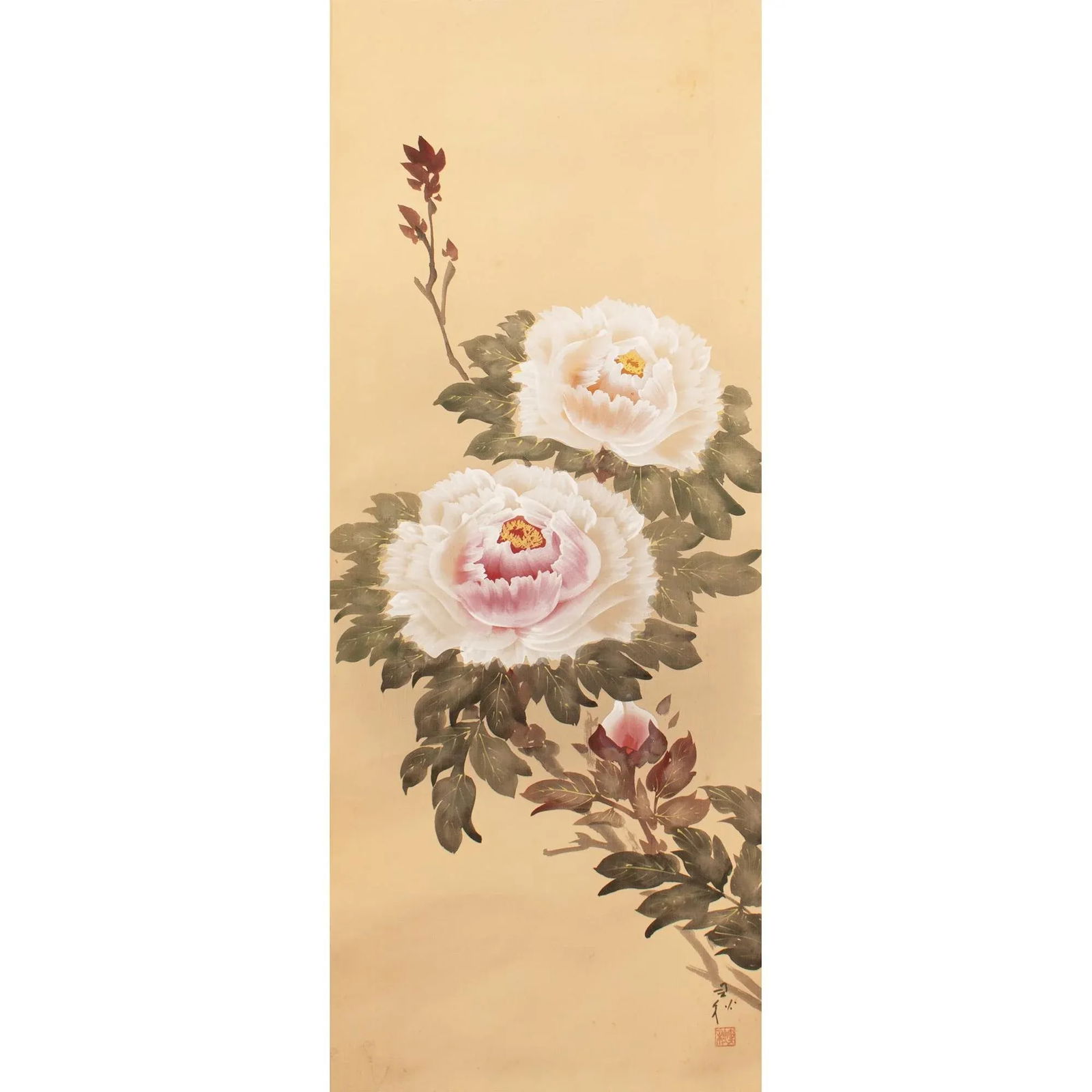 Post-1940 Showa Era Japanese Scroll Painting "Peonies" - 4