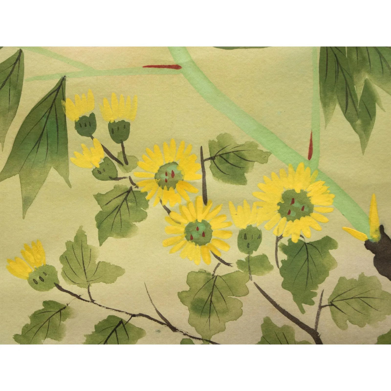 Post-1940 Showa Japanese Silk Scroll Painting "Peony Flower and Sakura" - 7