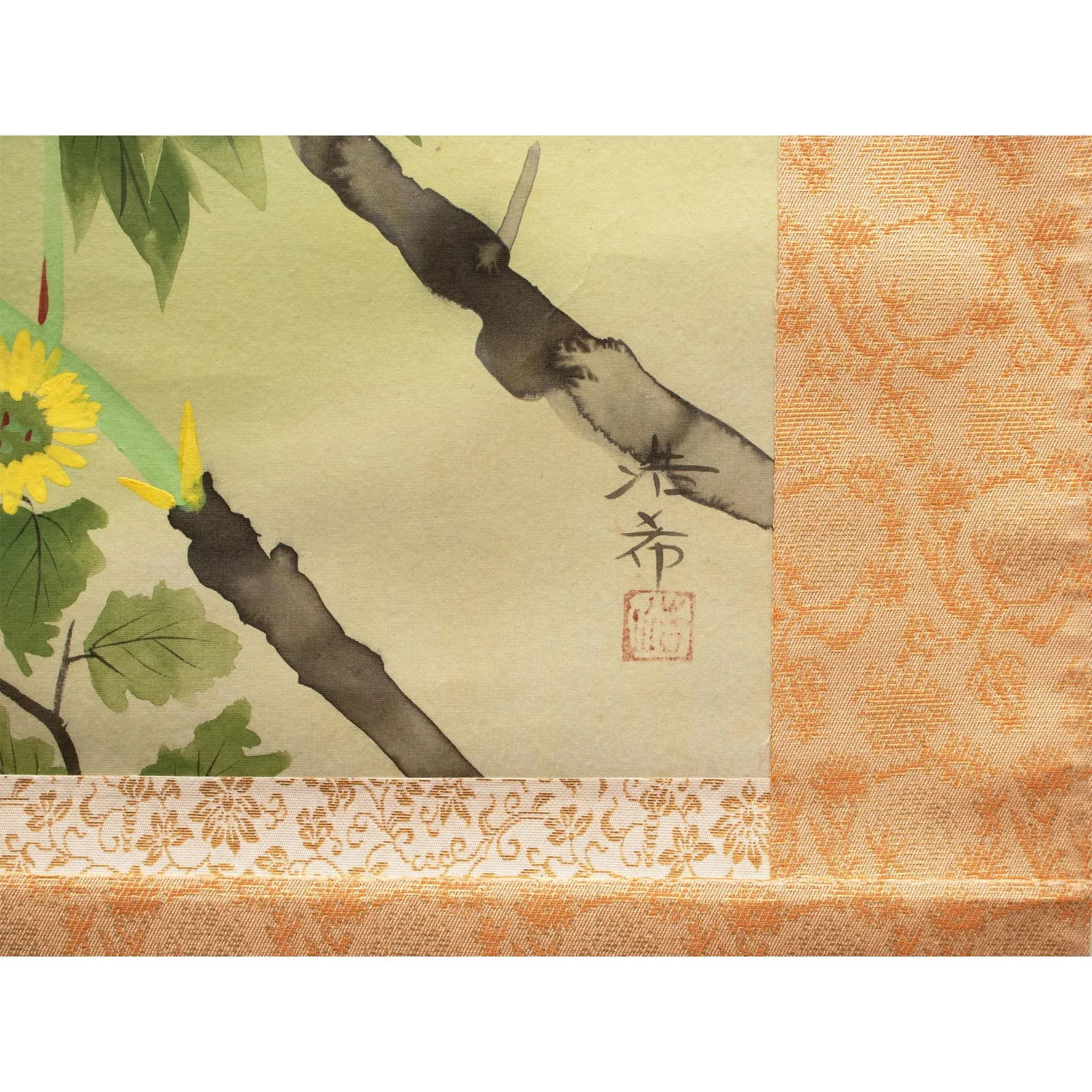 Post-1940 Showa Japanese Silk Scroll Painting "Peony Flower and Sakura" - 8