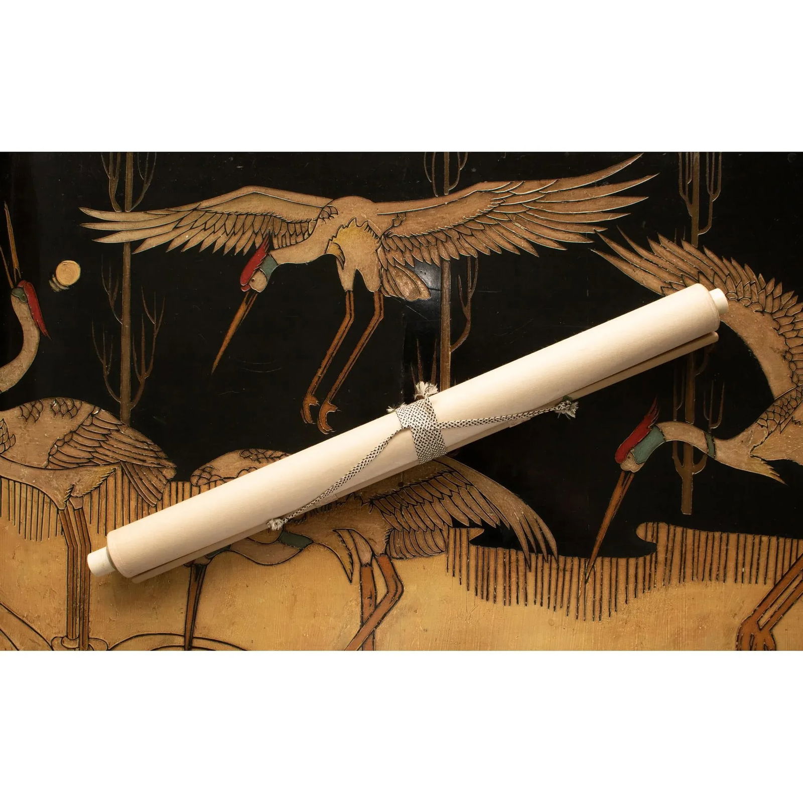 Early Showa Era Japanese Monochrome Scroll Painting "Sparrow and Camellia" - 12